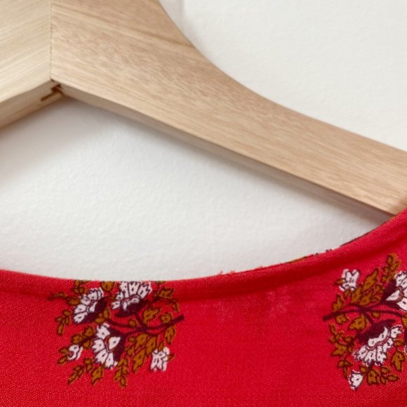 LUCKY BRAND LONG SLEEVE V NECK RED FLORAL PRINTED SURPLICE BLOUSE MEDIUM - Picture 5 of 5